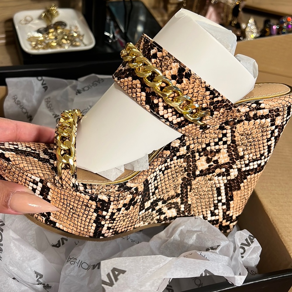 Brand new snake print wedges